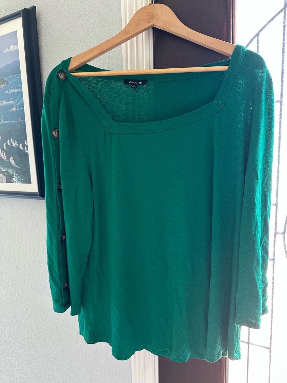 Emerald Green Button-Shoulder Boatneck Sweater